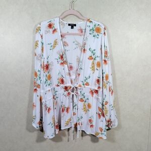 04180 Torrid white floral print tie front L/S jacket 2 2X